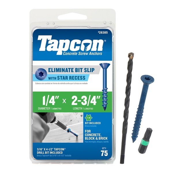 Tapcon Tapcon Concrete Screw, 1/4" Dia., Flat, 2 3/4 in L, Climaseal Coated, 75 PK 28385